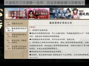 天涯明月刀手游静一法师：完全攻略秘籍与攻略指引