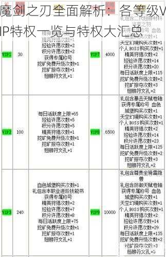 魔剑之刃全面解析：各等级VIP特权一览与特权大汇总