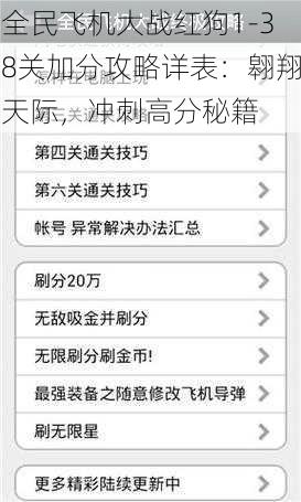 全民飞机大战红狗1-38关加分攻略详表：翱翔天际，冲刺高分秘籍