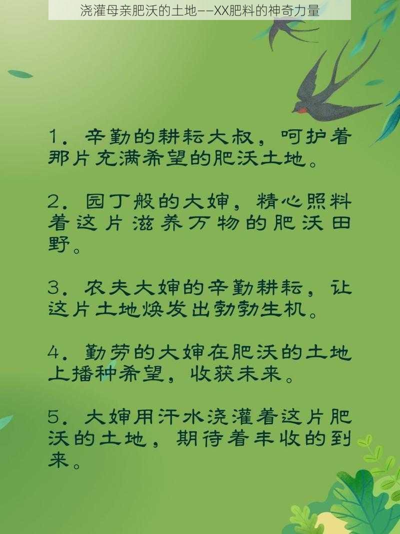 浇灌母亲肥沃的土地——XX肥料的神奇力量