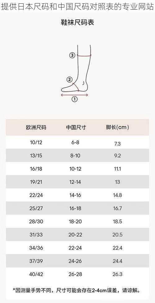 提供日本尺码和中国尺码对照表的专业网站