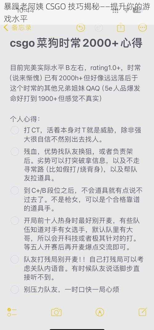 暴躁老阿姨 CSGO 技巧揭秘——提升你的游戏水平