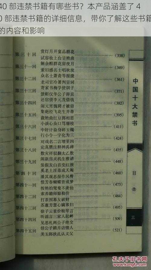 40 部违禁书籍有哪些书？本产品涵盖了 40 部违禁书籍的详细信息，带你了解这些书籍的内容和影响