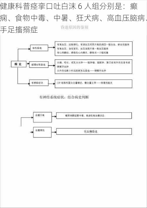 健康科普痉挛口吐白沫 6 人组分别是：癫痫、食物中毒、中暑、狂犬病、高血压脑病、手足搐搦症