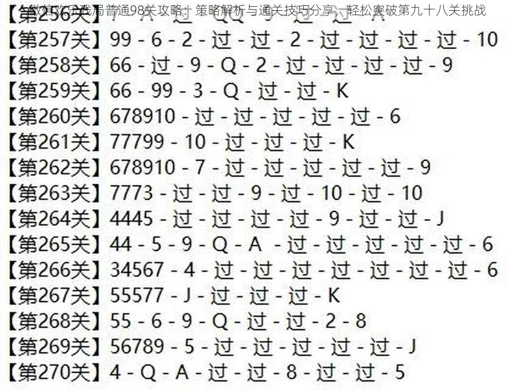 微信欢乐残局普通98关攻略：策略解析与通关技巧分享，轻松突破第九十八关挑战