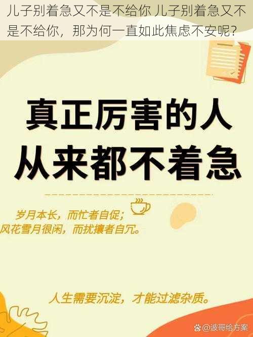 儿子别着急又不是不给你 儿子别着急又不是不给你，那为何一直如此焦虑不安呢？