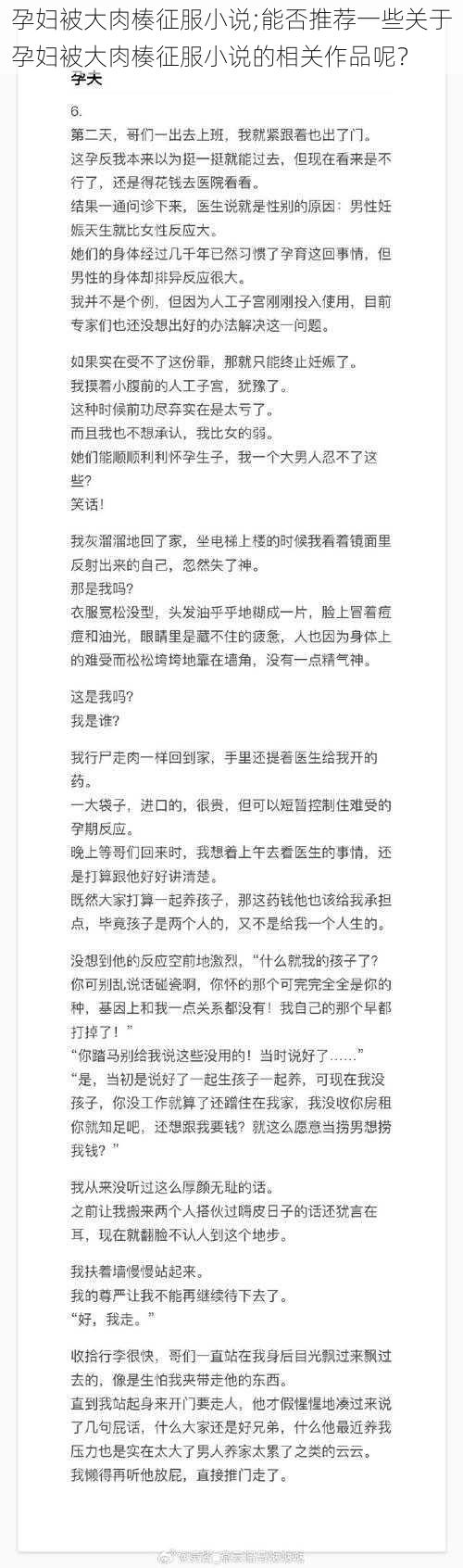 孕妇被大肉楱征服小说;能否推荐一些关于孕妇被大肉楱征服小说的相关作品呢？