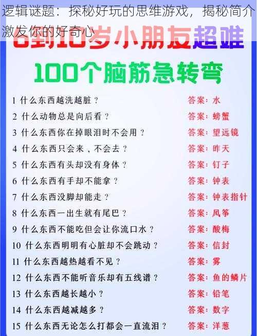 逻辑谜题：探秘好玩的思维游戏，揭秘简介激发你的好奇心