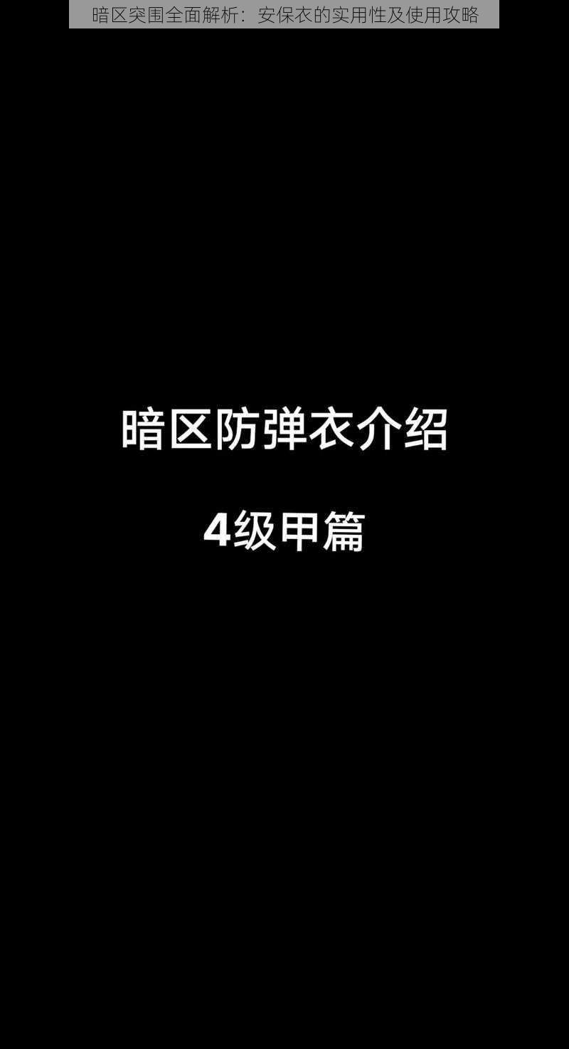 暗区突围全面解析：安保衣的实用性及使用攻略