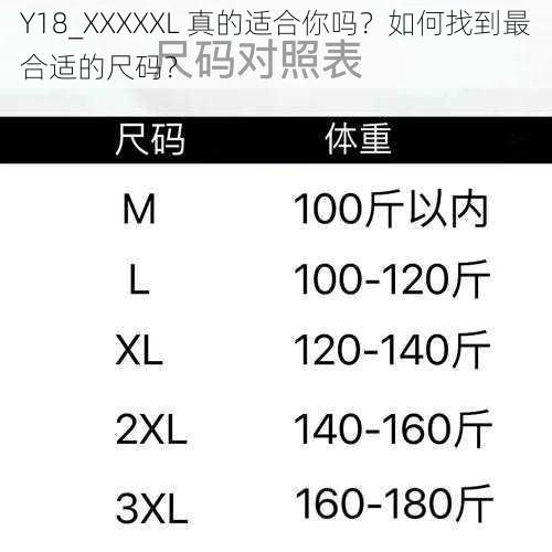 Y18_XXXXXL 真的适合你吗？如何找到最合适的尺码？