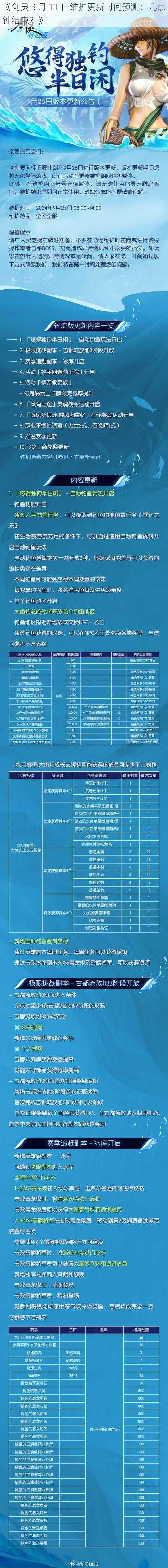 《剑灵 3 月 11 日维护更新时间预测：几点钟结束？》