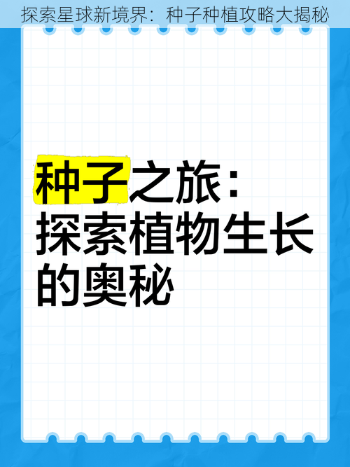 探索星球新境界：种子种植攻略大揭秘