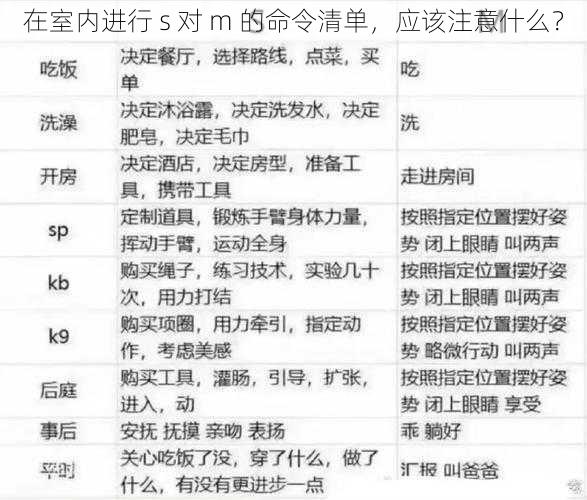 在室内进行 s 对 m 的命令清单，应该注意什么？