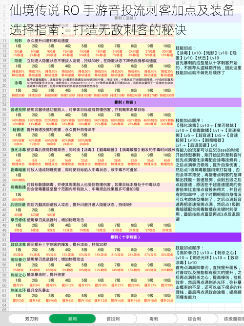 仙境传说 RO 手游音投流刺客加点及装备选择指南：打造无敌刺客的秘诀