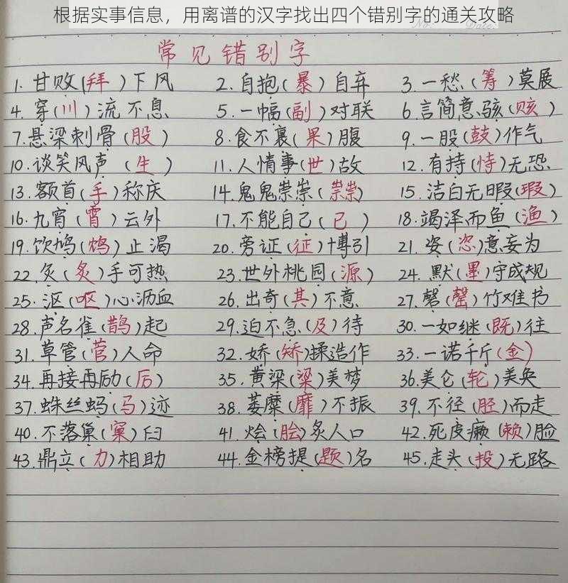 根据实事信息，用离谱的汉字找出四个错别字的通关攻略