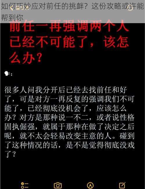 如何巧妙应对前任的挑衅？这份攻略或许能帮到你